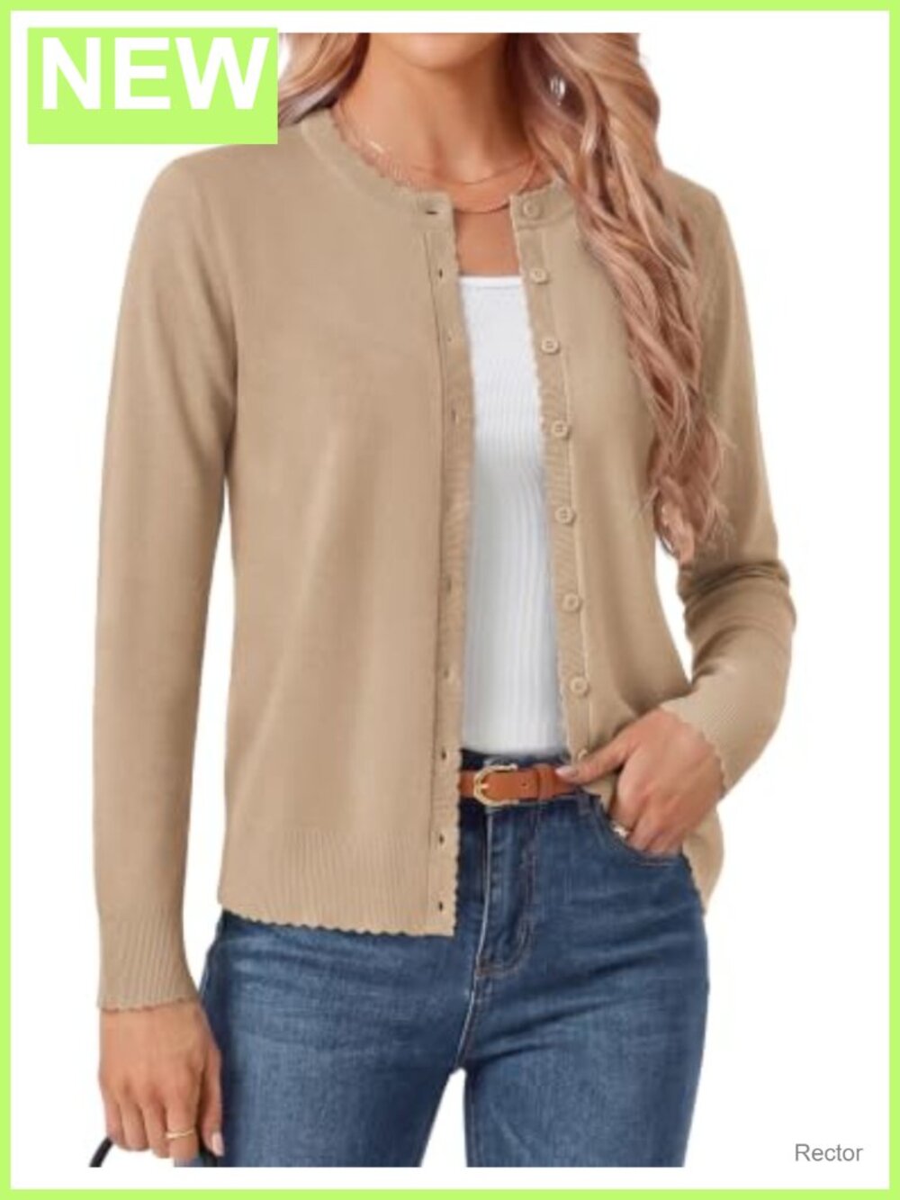 Scalloped Cardigan Sweater Lightweight Long Sleeve Button Down